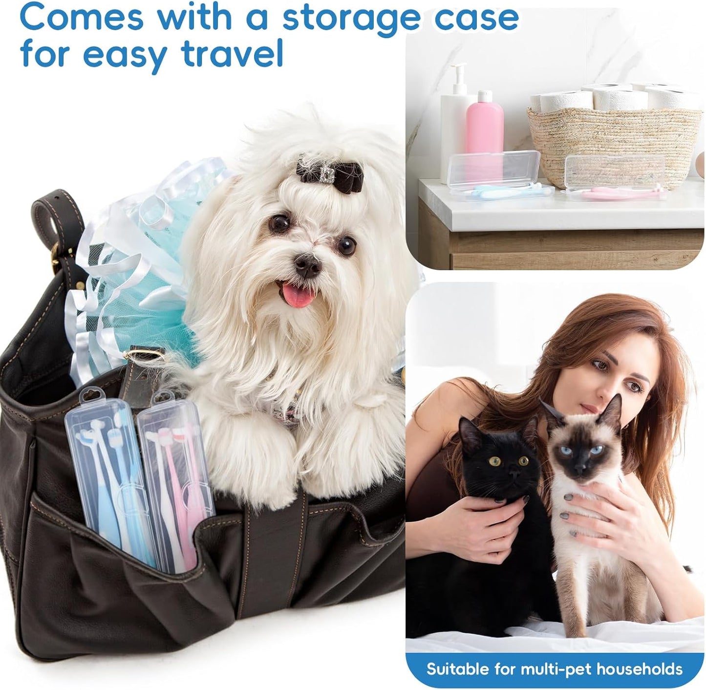 Ceenna 8 Pcs Small Dog & Cat Toothbrush with 2 Storage Clear Box 360 Degree Soft Silicone Deep Pet Teeth Cleaning Kit Cat Dental Care for Kitten and Small Dogs, 4 Different Shapes