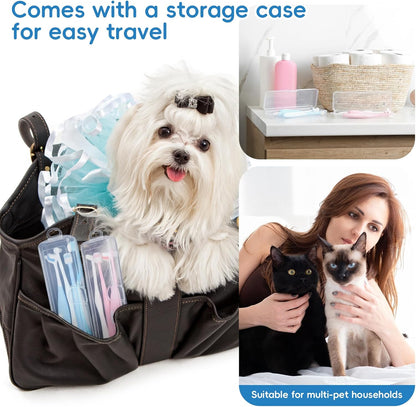 Ceenna 8 Pcs Small Dog & Cat Toothbrush with 2 Storage Clear Box 360 Degree Soft Silicone Deep Pet Teeth Cleaning Kit Cat Dental Care for Kitten and Small Dogs, 4 Different Shapes
