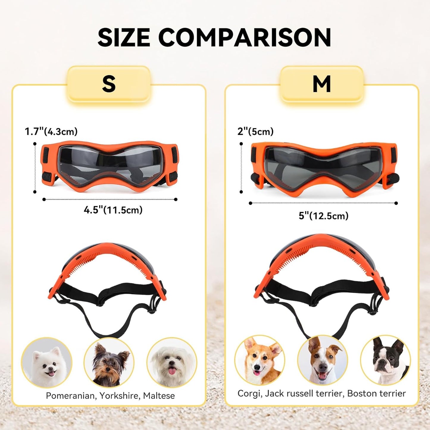 PETLESO Dog Goggles Small Breed, Dog Sunglasses UV Protection Puppy Eyewear for Small Pet Outdoor Riding Driving, Orange S