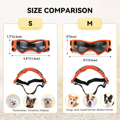 PETLESO Dog Goggles Small Breed, Dog Sunglasses UV Protection Puppy Eyewear for Small Pet Outdoor Riding Driving, Orange S