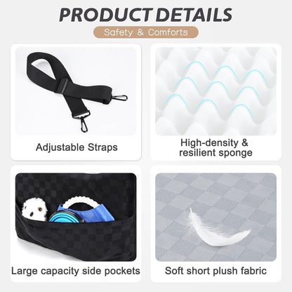 JOEJOY Elevated Dog Car Seat for Small/Medium Dogs up to 35 lbs, Memory Foam Booster Seat with Detachable Washable Cover, Travel-Safe Car Bed with Safety Belts & Storage Pockets, Grey