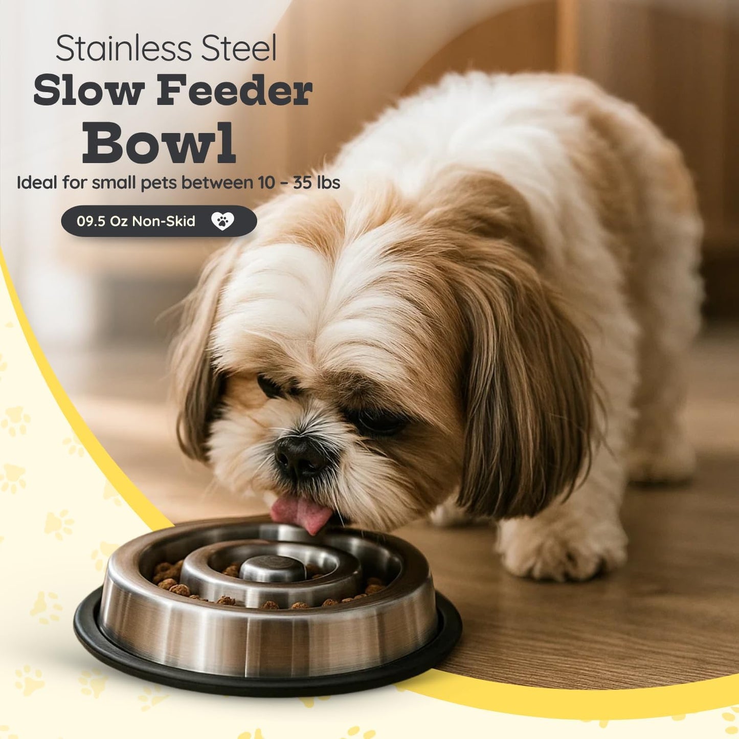 9.5 oz Slow Feeder Dog Bowls, 1 Cup Capacity Spiral Style Stainless Steel Small Dogs & Cats Food Dishes for Fast Eaters, Nonslip Durable Feeding Puzzle Bowl | Slo Down Eating for 10–35lbs