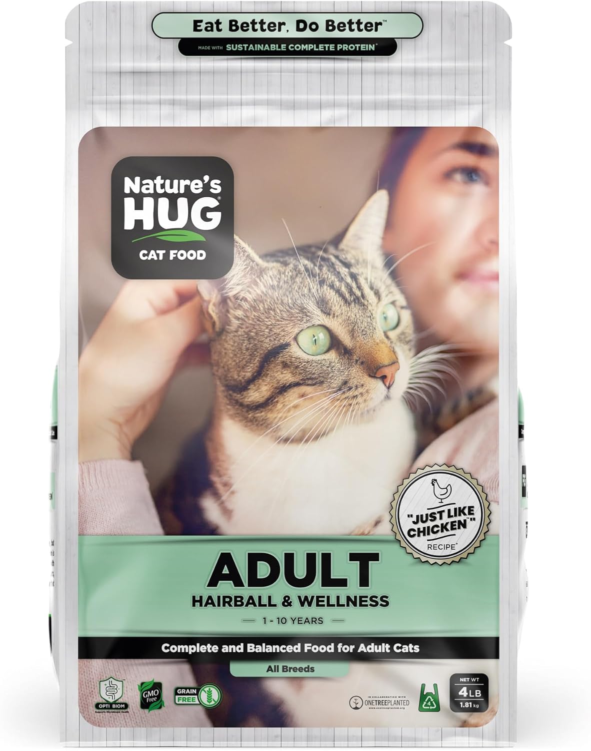Nature's HUG Hypoallergenic Dry Cat Food for Adult Hairball & Wellness – Complete & Balanced Nutrition, Sensitive Stomach Support, High-Protein, Grain Free – 4lb