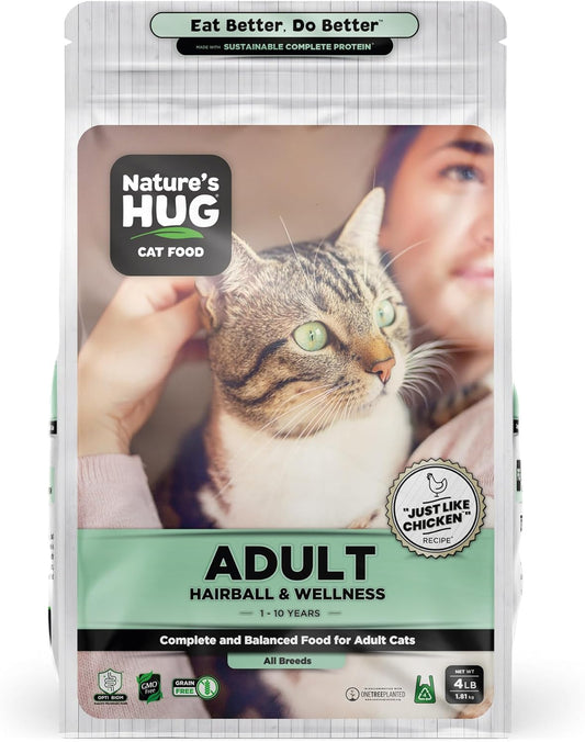 Nature's HUG Hypoallergenic Dry Cat Food for Adult Hairball & Wellness – Complete & Balanced Nutrition, Sensitive Stomach Support, High-Protein, Grain Free – 4lb