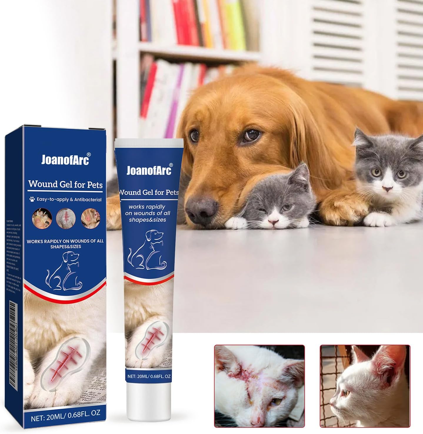 JoanofArc Pet Dog Wound Care Hydro Gel&Dog Hot Spot Gel -Cat Healing Aid for Wounds,Helps with Cuts,Bites,Ulcers & Burns,Relieves Skin Allergies& Itchy Skin,Dog First Aid Kits, 20ml x 2 Pack