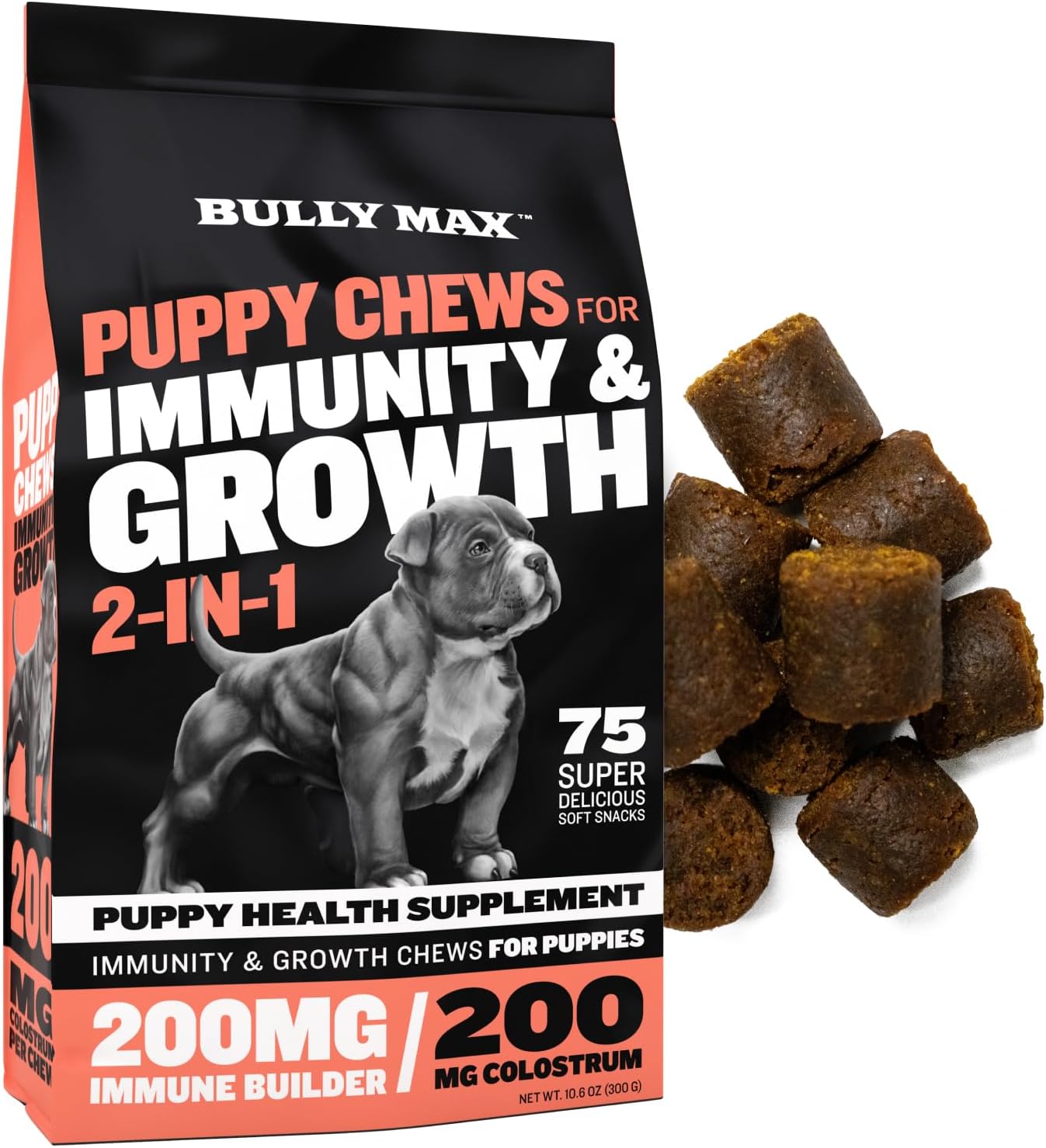 Bully Max Puppy Growth Set – 24/14 High-Protein Dry Food (5 lbs.), 26/12 Dehydrated Wet Food (2 lbs.) + 2-in-1 Chews for Growth & Immunity – Supports Gentle Digestion, Healthy Weight, Skin & Coat