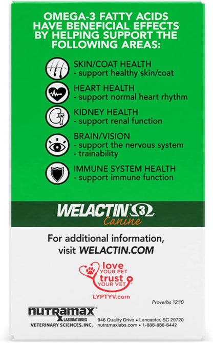 Nutramax Welactin Omega-3 Fish Oil Skin and Coat Health Supplement Liquid for Dogs - 3 Pack, 360 Total Softgels