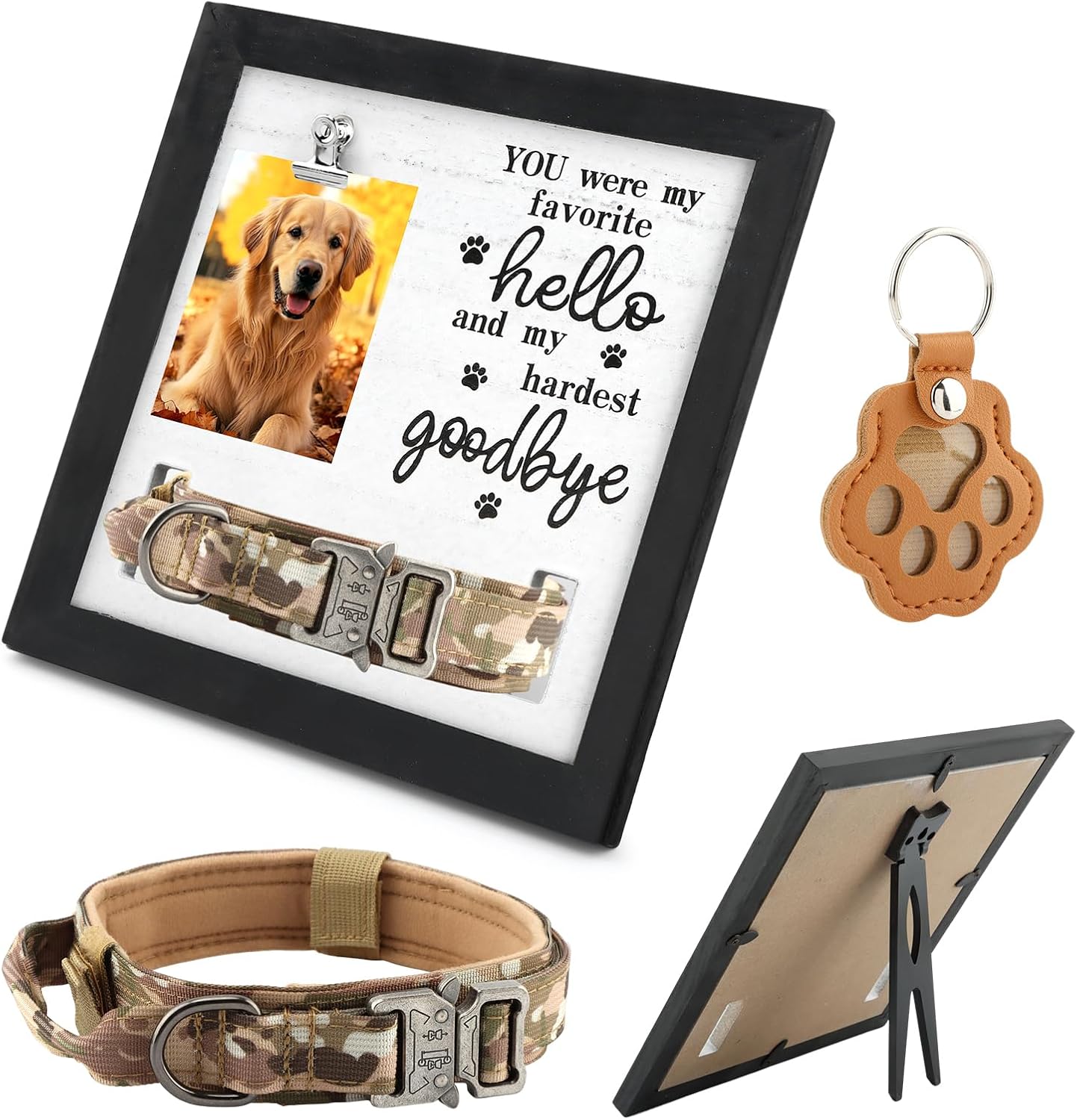 Pet Memorial Picture Frame with Collar Display Holder, Hair Collector Keychain, Remembrance Keepsake Frame for Dogs and Cats, Sympathy Gift for Pet Lovers