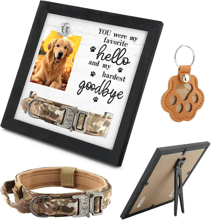 Pet Memorial Picture Frame with Collar Display Holder, Hair Collector Keychain, Remembrance Keepsake Frame for Dogs and Cats, Sympathy Gift for Pet Lovers