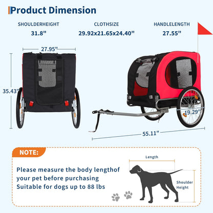 Dog Bike Trailer, Folding Dog Trailer for Bike with 19'' Quick Release Wheels, Heavy Duty Pet Cart, Hold Up to 88 Lbs,