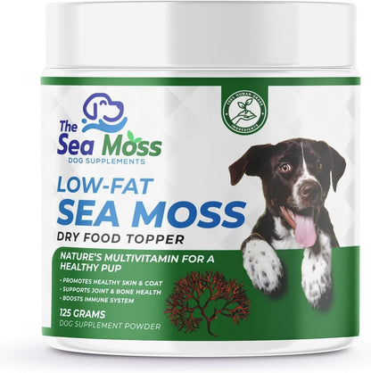 The Sea Moss Low-Fat Dog Supplement Powder, Dry Food Topper - Multivitamin Supports Skin, Coat, Joints, Digestion & Immune Health - Vitamins & Minerals – All Breeds & Sizes - 125 Grams