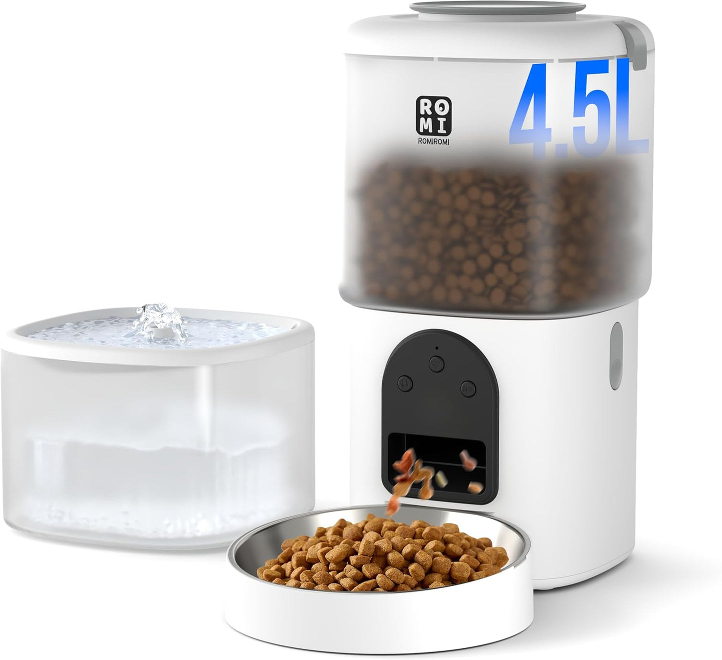 Automatic Cat Feeder with Camera 1080P HD Video 2.4G&5G WiFi Cat Water Fountain with Moving Water Feature Timed Auto Feeder with APP Control,Multiple Cats, Detachable for Easy Clean