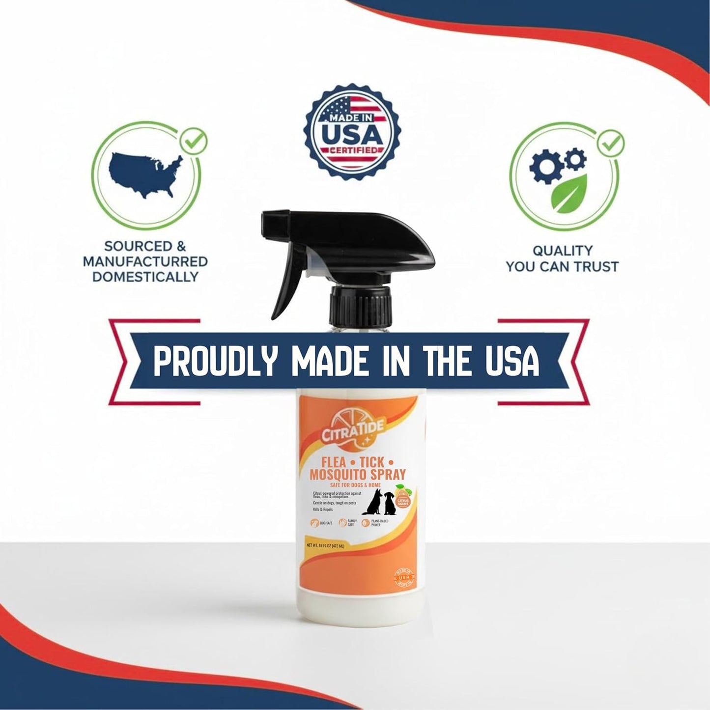 Natural Flea, Tick & Mosquito Spray for Dogs – Cedarwood & Citrus Formula – Plant-Based, DEET-Free, Non-Toxic, USA Made – Safe for Home & Pets – CITRATIDE (16 fl oz)