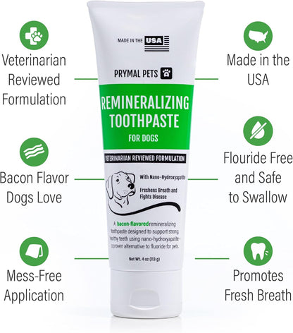 Remineralizing Dog Toothpaste with Nano-Hydroxyapatite – Bacon Flavor, Fluoride-Free & Safe to Swallow, Veterinarian Reviewed, Made in USA, Fights Plaque & Freshens Breath (4 oz)