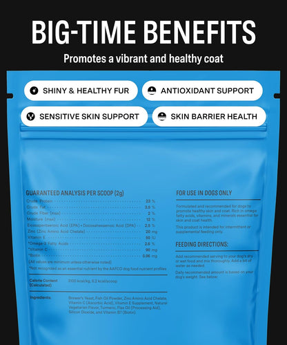 Fi Dog Supplements - Skin & Coat Powder Food Topper | Supports Healthy Skin & Shiny Fur | Omega-3 Fish Oil, Biotin & Zinc | Vet-Formulated Coat Defense Powder for Dogs | 90 Scoops