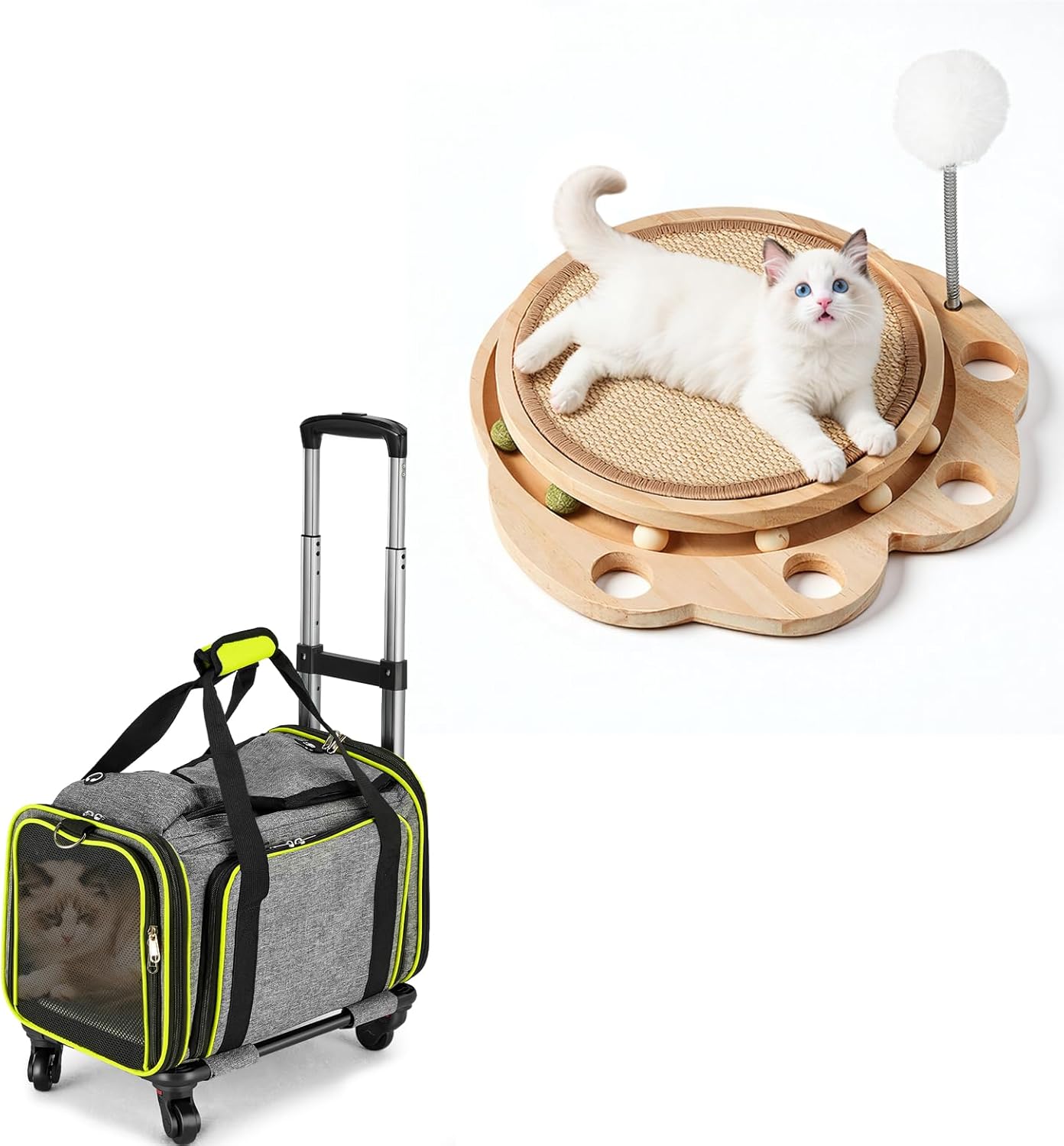 Pet Carrier with Wheels & Cat Scratcher Board Bundle Product