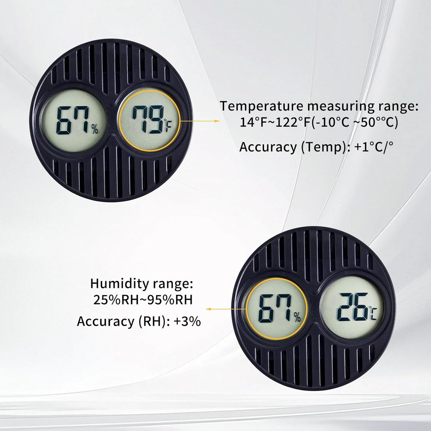 CIGAROL Mini Digital Hygrometer & Thermometer for Humidors — Indoor/Outdoor Temperature & Humidity Gauge for Greenhouse, Incubator, Reptile Terrarium & Jars, °F/°C（Pack of 1）