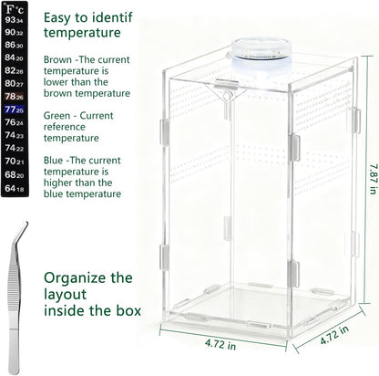 Acrylic Jumping Spider Enclosure Starter Kit-Small Reptile，Insect Terrarium & Spider Tank,Magnetic Door, All-Side Vent, Pre-Assembled for Spiderling,Mantis,Tarantula, Snail, (7.8 * 4.7 * 4.7)