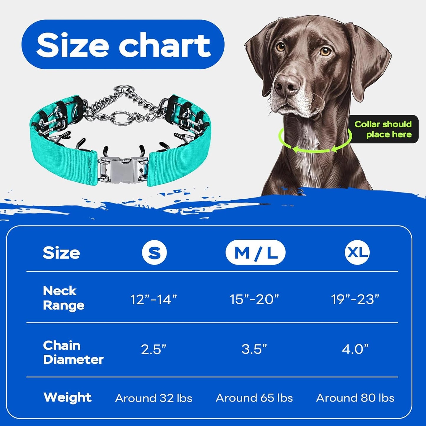 Pinch Prong Collar for Large Medium Small Dogs, Stainless Steel Choke Collar for Dogs with Qucik Release Buckle Green L