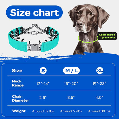 Pinch Prong Collar for Large Medium Small Dogs, Stainless Steel Choke Collar for Dogs with Qucik Release Buckle Green L