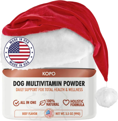 Kopo Dog Multivitamin Powder - All in One Organic Natural Vitamins for Dogs All Breed Sizes - Wellness, Heart, Skin & Coat, Gut Health, Digestion, Immune System, and Hip & Joint Supplement for Dogs