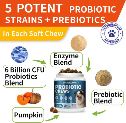 Probiotics for Dogs, Improve Itchy Skin Itchy Ears, Gut Health, Yeast Balance, Allergies, Immunity, Dog Probiotics and Digestive Enzymes with Prebiotics, Reduce Diarrhea (180 Chews, Duck)