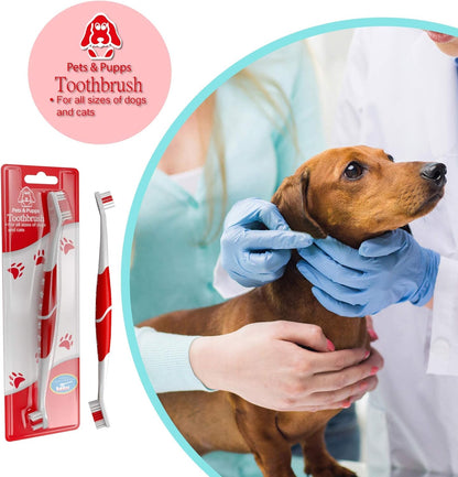 Pets & Pupps Pet Toothbrush for Dogs, Cats with Soft Bristles - Easy Teeth Cleaning & Dental Care, Non Slip Dual Head Dog Toothbrush