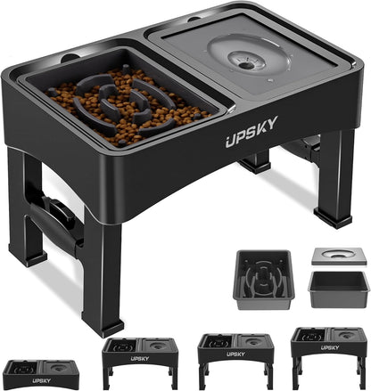 UPSKY 2-in-1 Elevated Dog Bowls Slow Feeder, 4 Height Adjustable Raised Bowls Stand, No Spill Dog Water Bowls, Anti-Slip Food and Water Bowl for Small Medium Dogs(Not Include Stainless Steel Bowl)
