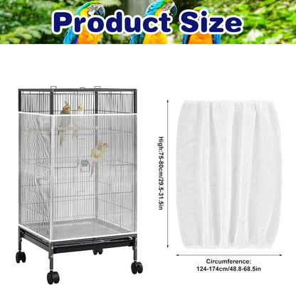 Universal Bird Cage Seed Catcher, White Adjustable Bird Cage Net Cover, Stretchy Lightweight Band Skirts Mesh Cover for Parrot Cages Stops Scatter, Breathable & Reusable