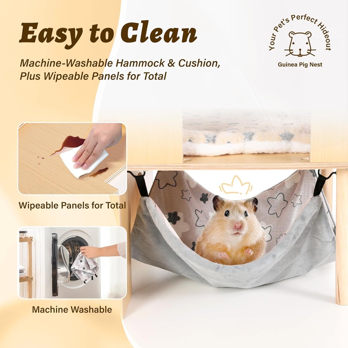 Guinea Pig Hideout with Hammock & Ramp – Multi-Level Wooden Small Animal House for Hamsters, Rabbits, Chinchillas | Easy Assembly Guinea Pig Cages