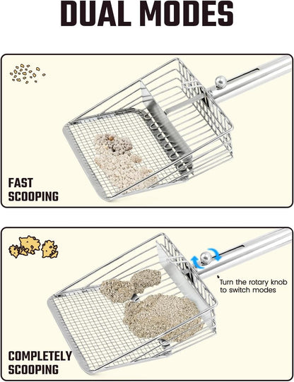 Cat Litter Scoop - Stainless Steel Metal Cat Litter Scoop -Large Size, Deep Shovel, Long Handle, Poop Sifting, Durable, Heavy Duty,Kitten Pooper Lifter for Litter Box