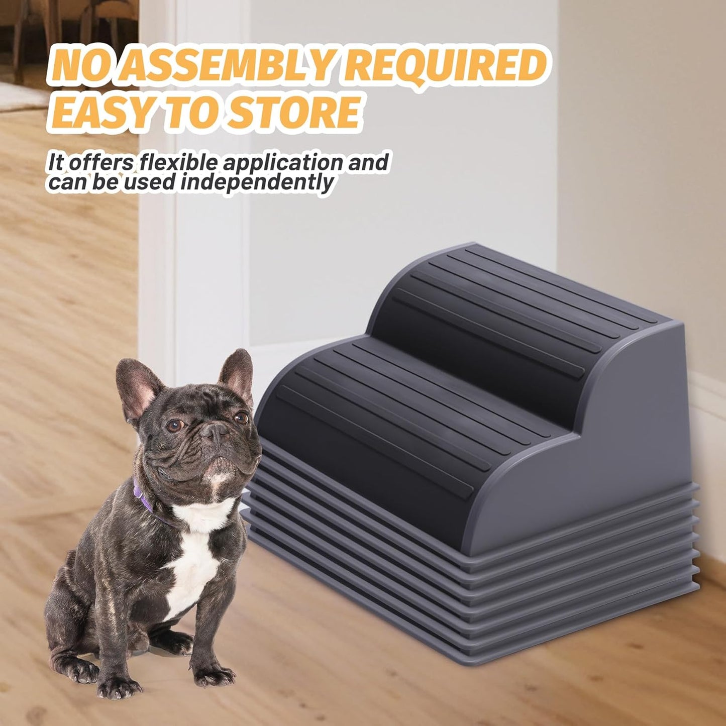 2-Step Modular Dog Ramp - Portable Non-Slip Stairs for Small Dogs with High Support, 9.5" D Lightweight Plastic Pet Steps Fits Staircase Indoor, Ideal for Elderly Injured Pets (6-Pack, Grey)