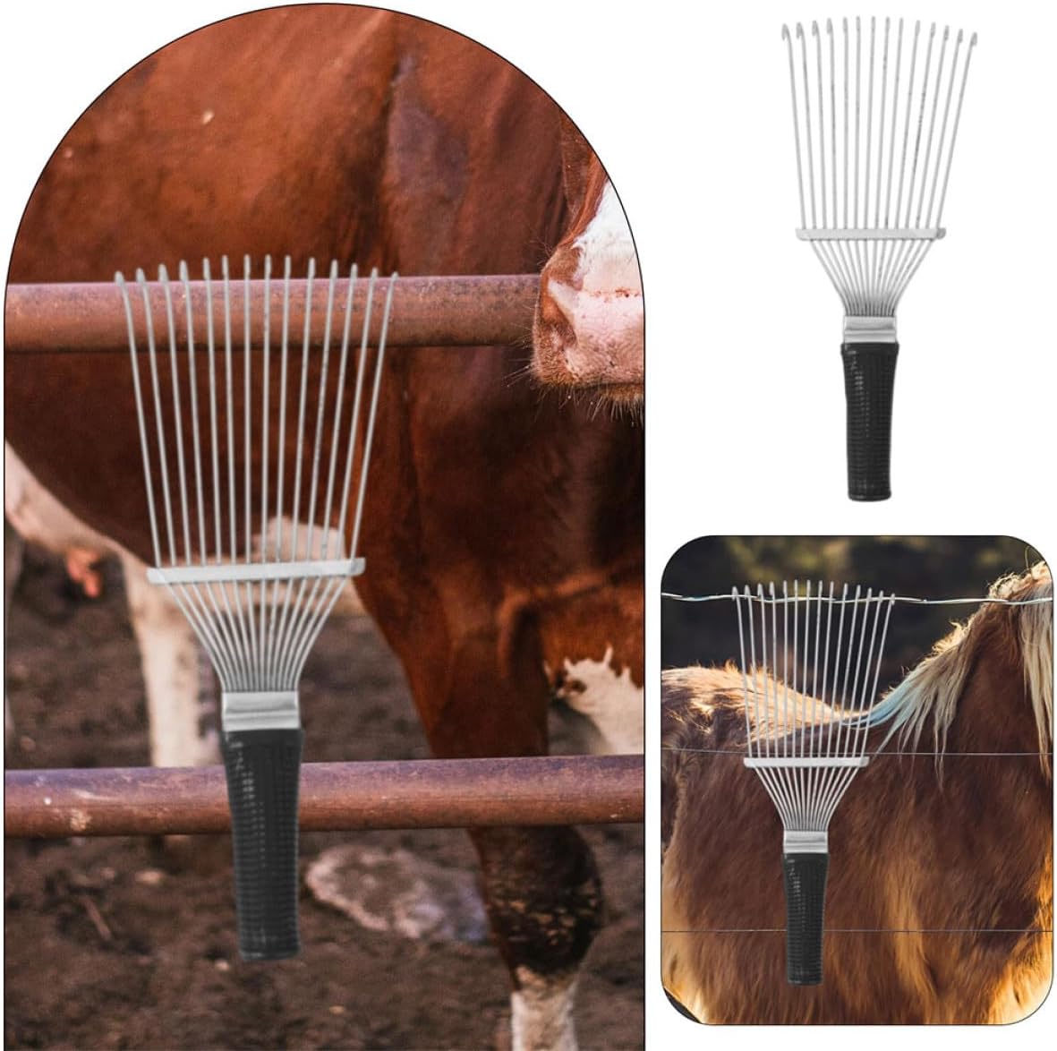 Sheep Wool Rake Brush Deshedding Tool for Farm Animal Grooming 32Cm Compact Black and White Cow and Horse Hair Scratching Comb for Livestock Coat Care