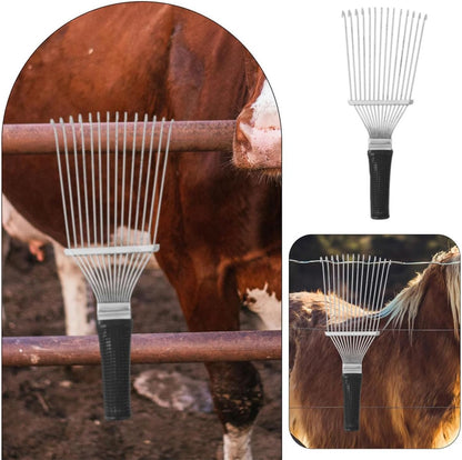 Sheep Wool Rake Brush Deshedding Tool for Farm Animal Grooming 32Cm Compact Black and White Cow and Horse Hair Scratching Comb for Livestock Coat Care