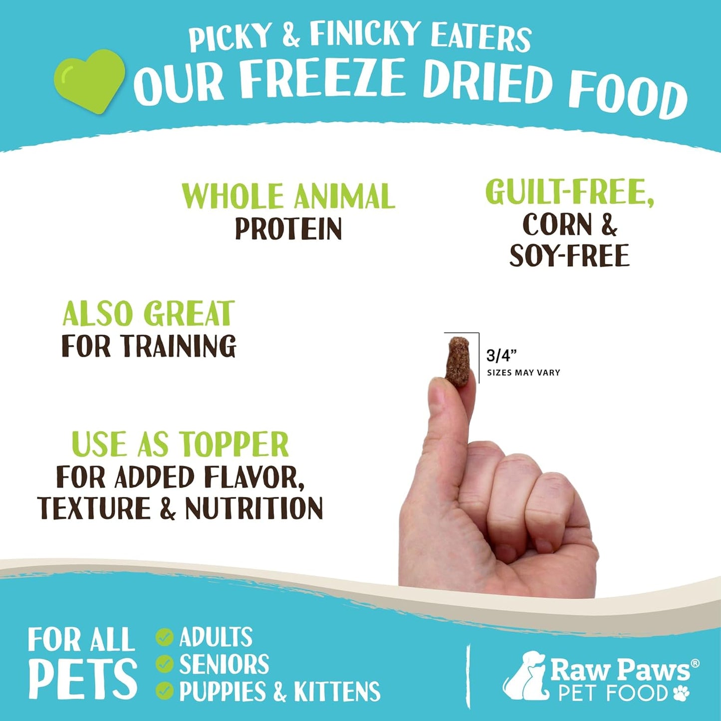 Raw Paws Freeze Dried Dog Food & Cat Food - Chicken Recipe, 16-oz - Made in USA - Freeze Dried Chicken, Raw Food for Dogs and Cats - Grain, Soy, Corn- Free
