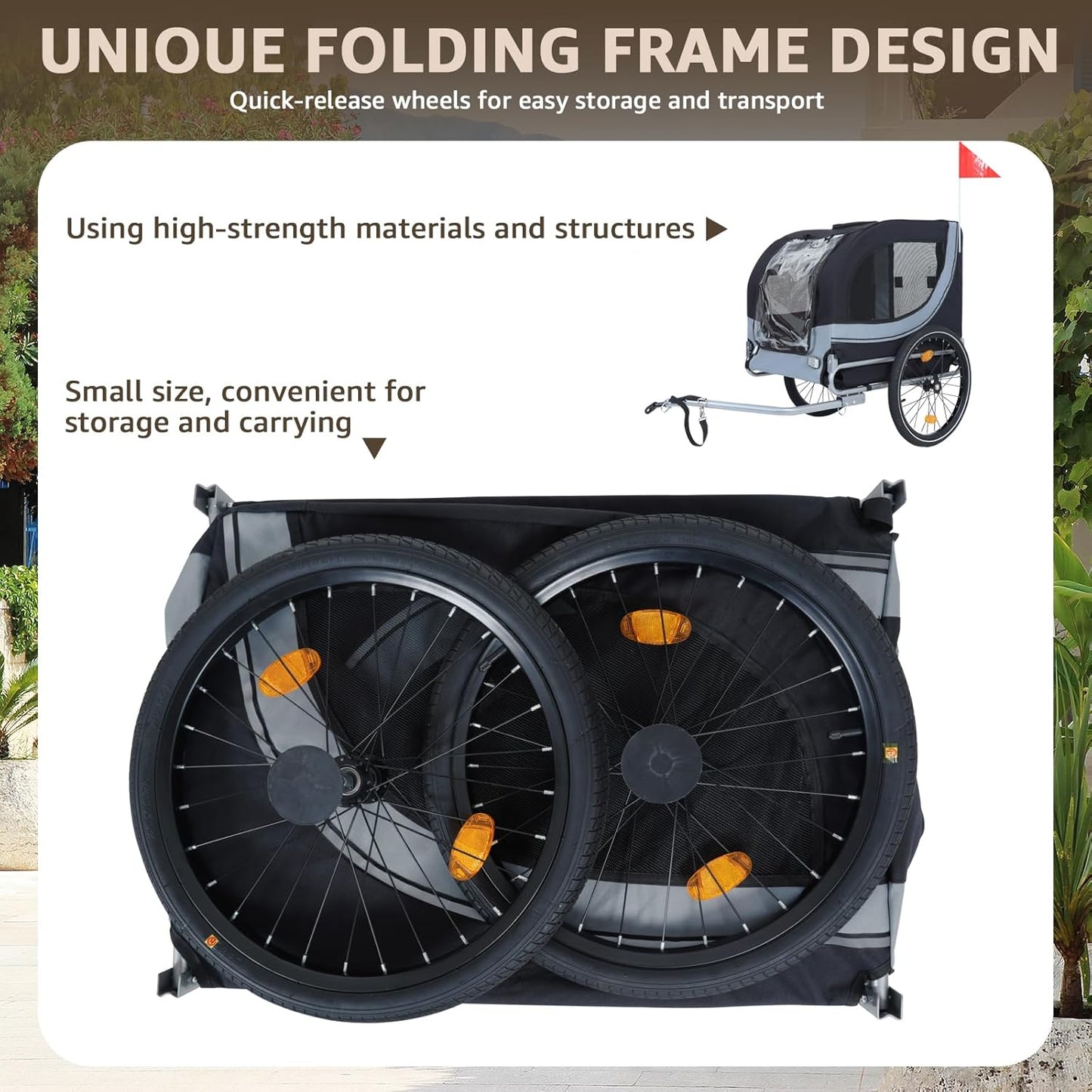 Heavy Duty Dog Bike Trailer for Large Dogs, 132 lbs Pet Bicycle Carrier with Easy Folding Frame, Quick Release Wheel & Universal Coupler, Includes Safety Reflector, Flag and Internal Leash