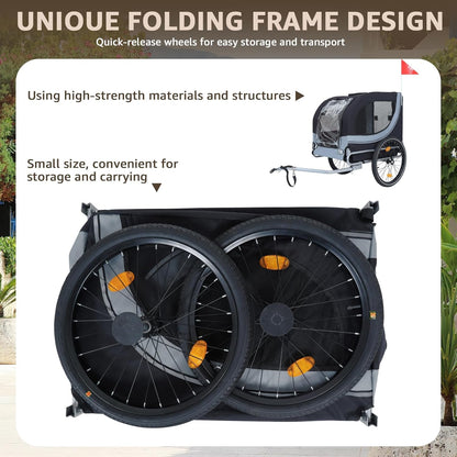 Heavy Duty Dog Bike Trailer for Large Dogs, 132 lbs Pet Bicycle Carrier with Easy Folding Frame, Quick Release Wheel & Universal Coupler, Includes Safety Reflector, Flag and Internal Leash