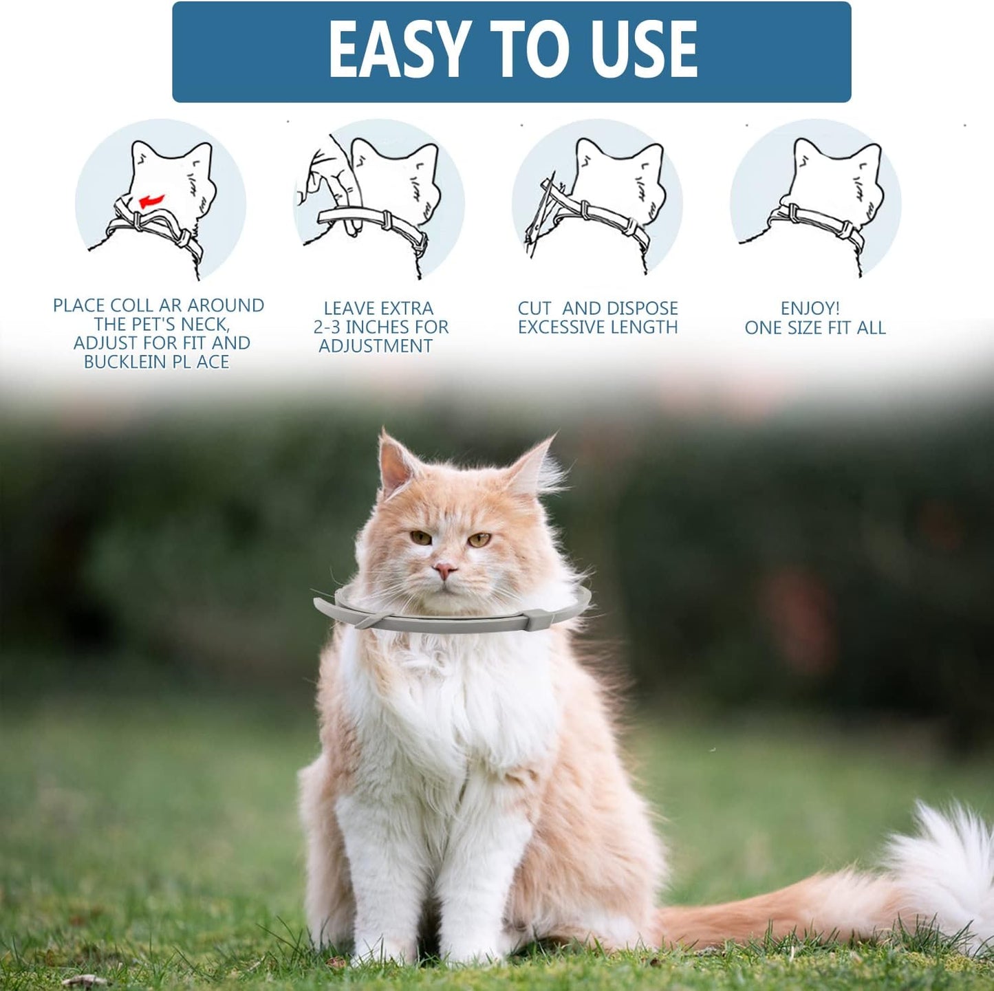Flea and Tick Collar for Cats, 2 Pack Flea Collar for Cats, Offers 12 Months Protection, Waterproof, Adjustable, One Size Fits All Cat