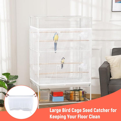 Large Bird Cage Cover Net, Adjustable Bird Cage Cover Net White Birdcage Nylon Mesh Nets Soft Airy Skirt Guard for Parrot Cages(118 x 32 Inch, White)