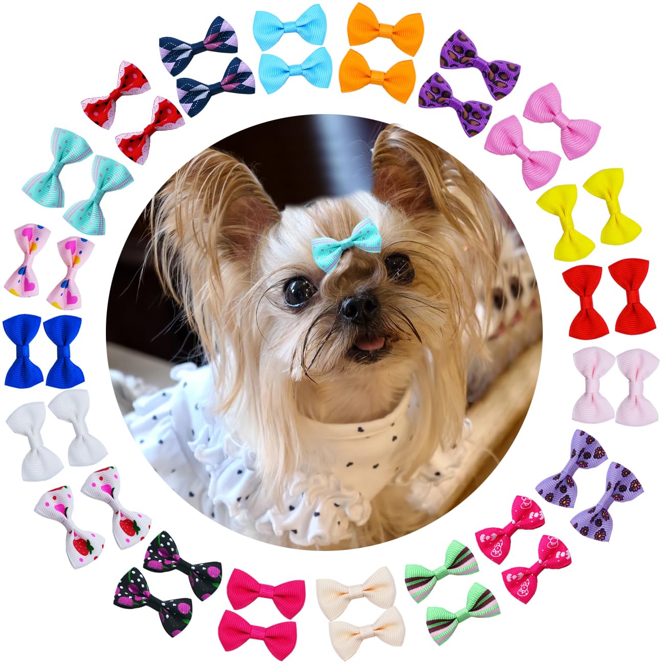 Dog Hair Bows with Clips 2Inch Girl Small Dog Apparel Accessories for Pet Puppy Cat Kitten Rabbit Hair Bows Clips 40PCS