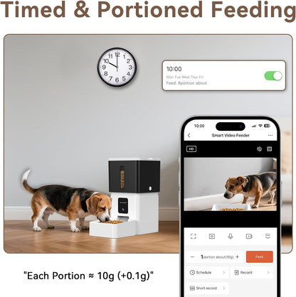 Automatic Dog Feeder with Camera: 8L/33 Cups 5G WiFi Timed Food Dispenser for Medium Dogs - 1080P HD Night Vision Video Recording 2-Way Audio APP Control