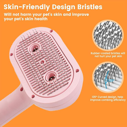 Cat Steam Brush with Release Button, 3-in-1 Steam Grooming Brush for Shedding, Hair Removal tool for Dogs & Cats, Self Cleaning Spray Comb with Mist for Long Haired Pets