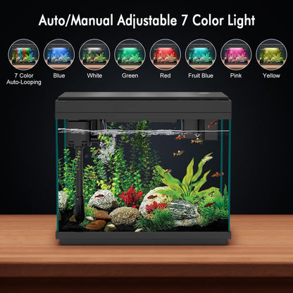 Smart Aquarium Fish Tank with Silent Water Pump, 2.4 Gallon Small Aquarium with Quick Start Kit, Temperature Display, Humidifier and RGB Lights, Perfect for Home, Office, and Decor