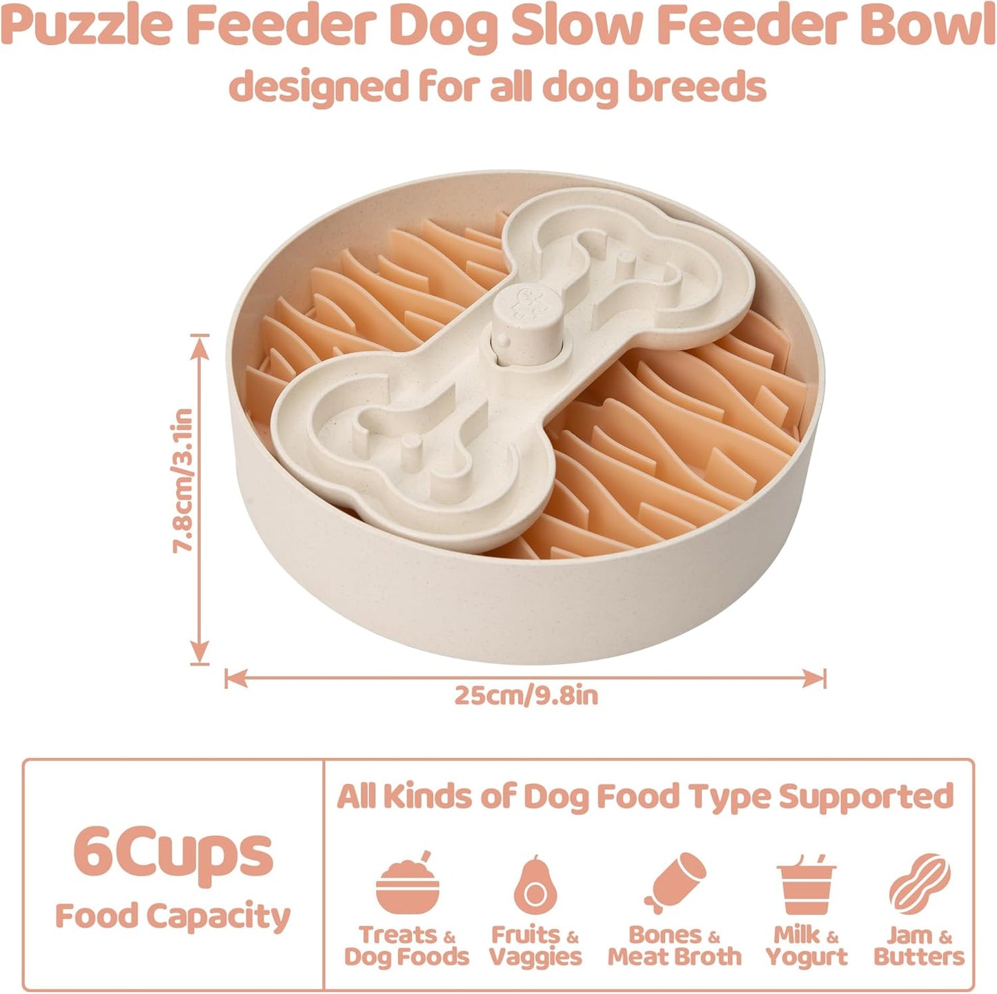 Puzzle Feeder Slow Feeder Dog Bowl for Large Dogs with Non-Slip Base - Adjustable Speed Design, Removable Puzzle Inserts & Dishwasher Safe, Pink
