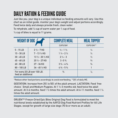 ORIJEN Epic Bites Freeze-Dried Dry Dog Food Original Recipe 6oz Bag