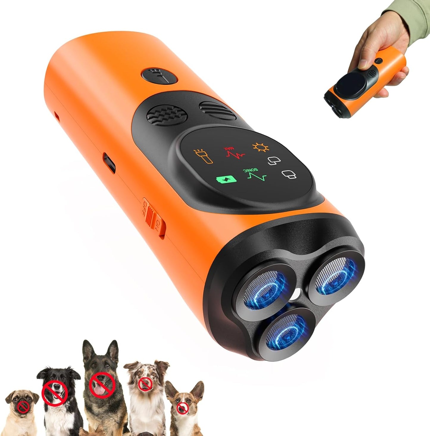 Ultrasonic Dog Repellent Device - Three-Head Bark Stoppers - Portable Dog Training Device - with Light - Dog Repellent - Dog Bite Prevention Device