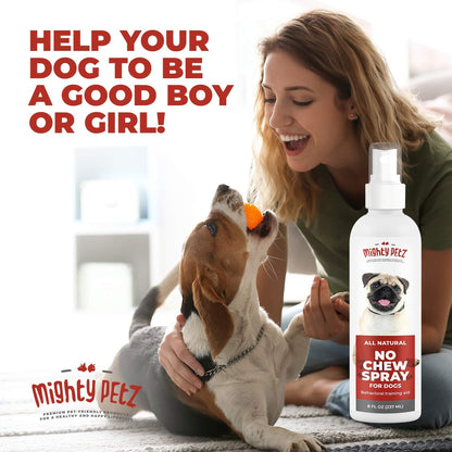 Mighty Petz No Chew Spray for Dogs – Bitter Apple Spray Alternative, Large 8oz. Dog Repellent, Anti Chew Deterrent for Furniture, Chewing. Natural Ingredients, Alcohol Free. Safe on All Surfaces