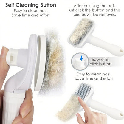 Self Cleaning Slicker Brush, Dog Cat Bunny Pet Grooming Shedding Brush, Easy to Remove Loose Undercoat, Pet Massaging Tool Suitable for Pets with Long or Short Hair (White)