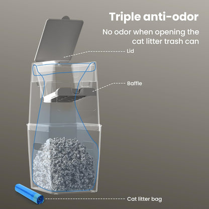 GKJ Cat Litter Trash Can | Litter Disposal Bin | Cat Litter Garbage Can Disposal System | Litter Box Trash Can | Includes 1 roll of 16 Easy Tear-Off Bags
