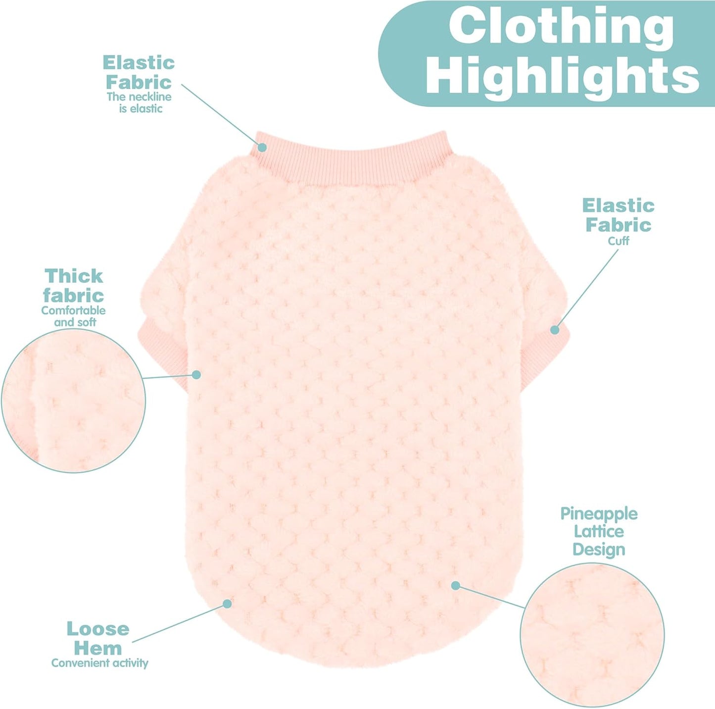 Fuzzy Pineapple Grid Dog Sweater - Ultra Soft & Warm Winter Pet Apparel, Fluffy Textured Knit for Small, Medium Dogs and Cats, Cozy Pullover Dog Coat for Cold Weather.Pink S